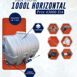 Pack citerne horizontale 1000L avec pompe silencieuse pour alimentation en eau