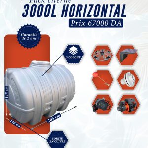 Pack citerne horizontale 3000L avec pompe standard pour stockage et alimentation en eau
